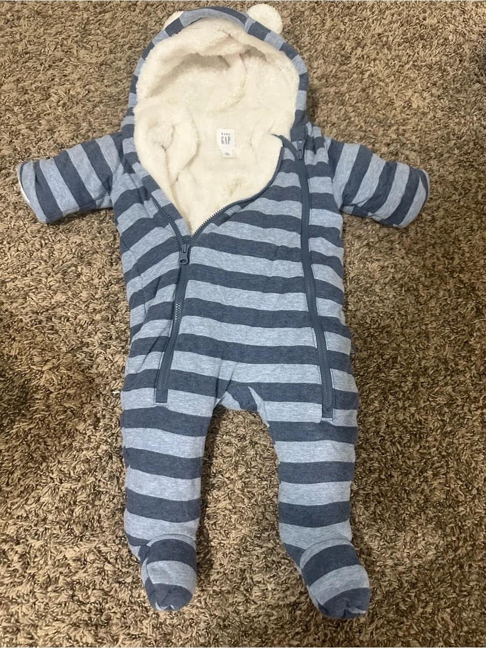 Gap Baby Striped Hooded One-Piece Snowsuit - Blue